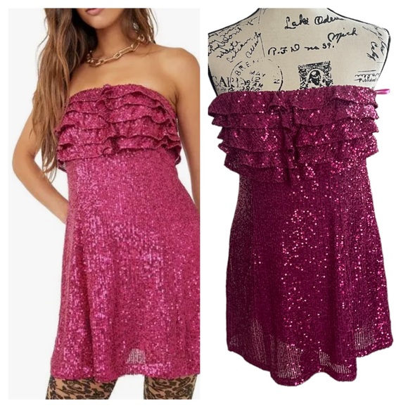 Free People Dresses & Skirts - FREE PEOPLE FRIDA SEQUIN FUSCIA DRESS XS  S